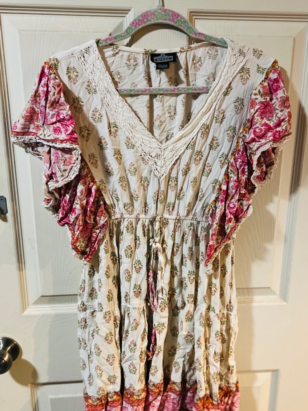 Angie Cream Tunic with Pink Floral Flutter dress